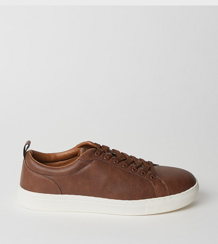 Smart Faux Leather Lace-Up Sneakers