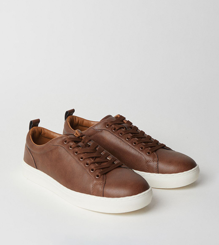 Smart Faux Leather Lace-Up Sneakers