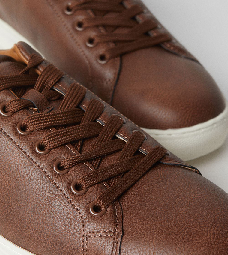 Smart Faux Leather Lace-Up Sneakers