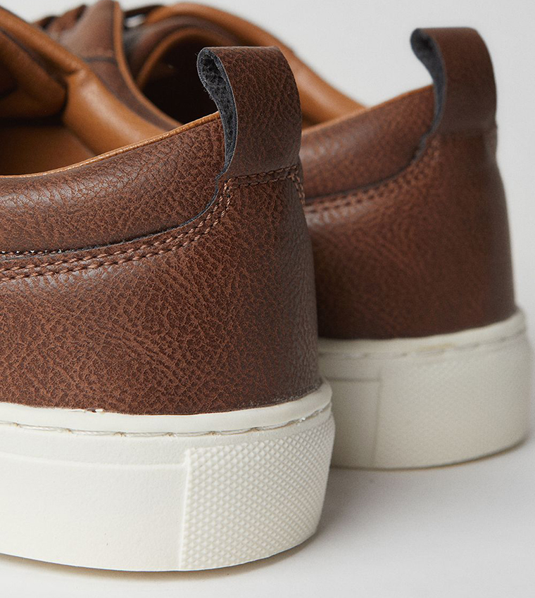 Smart Faux Leather Lace-Up Sneakers