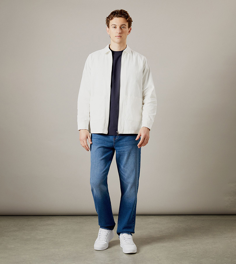 Mid Wash Stretch Straight Fit Jeans