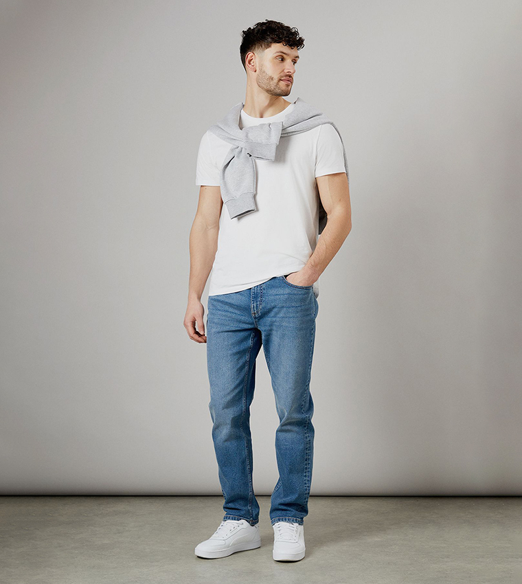 Stone Wash Stretch Straight Fit Jeans