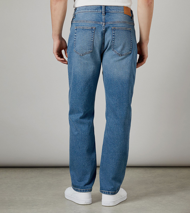 Stone Wash Stretch Straight Fit Jeans