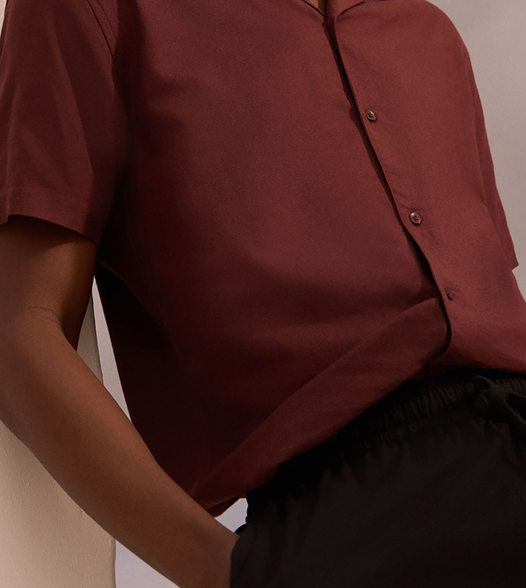 Linen Blend Short Sleeves Revere Collar Shirt