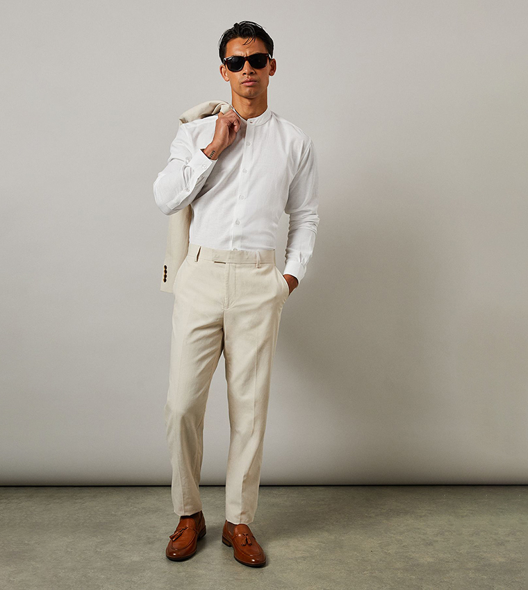 Linen Blend Grandad Collar Shirt