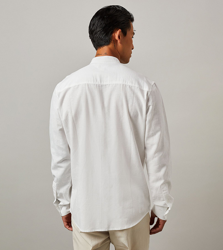 Linen Blend Grandad Collar Shirt