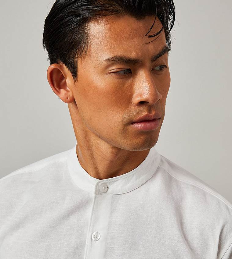 Linen Blend Grandad Collar Shirt