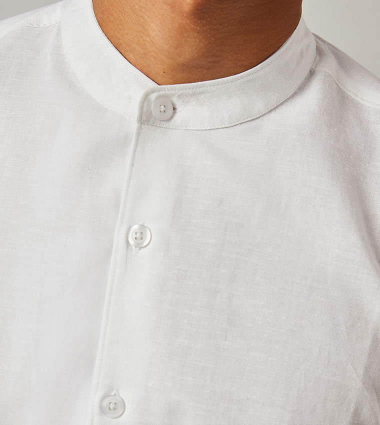Linen Blend Grandad Collar Shirt