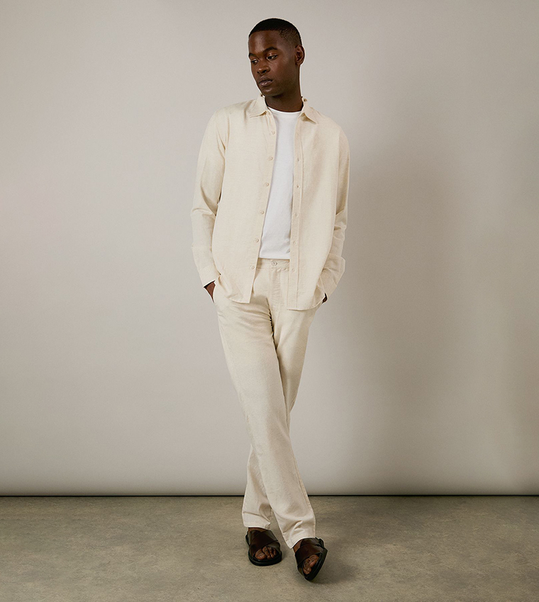 Button Closure Linen Blend Trousers