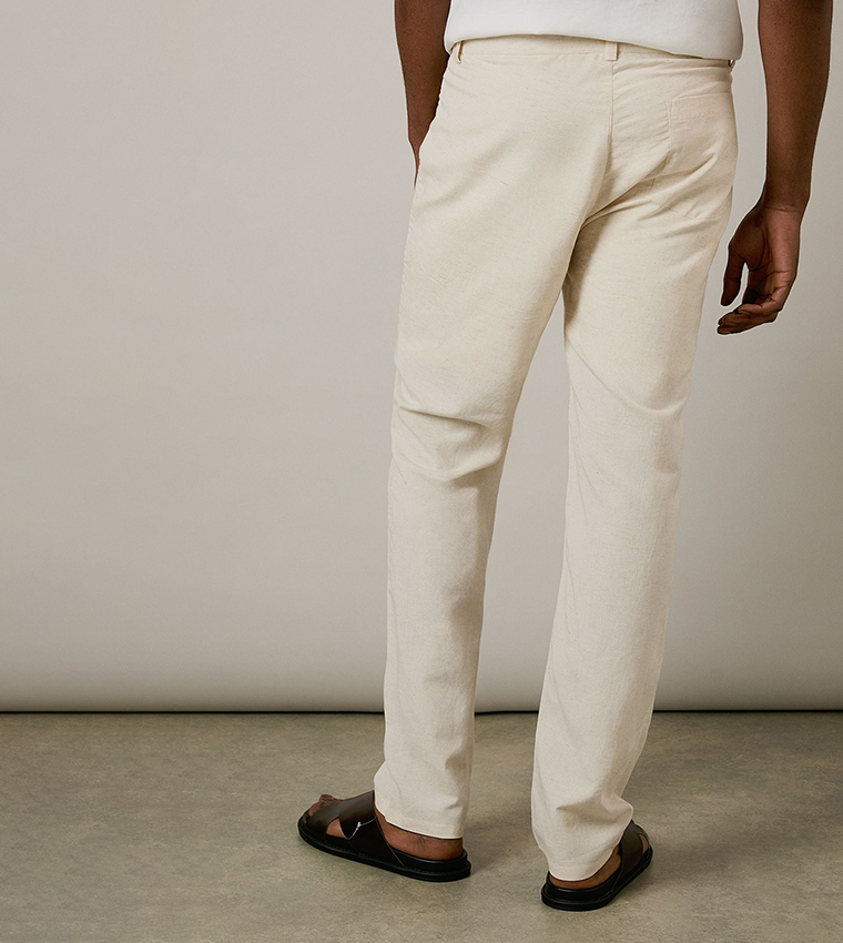 Button Closure Linen Blend Trousers