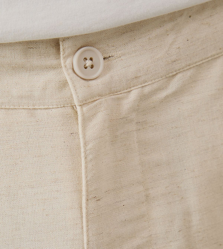 Button Closure Linen Blend Trousers