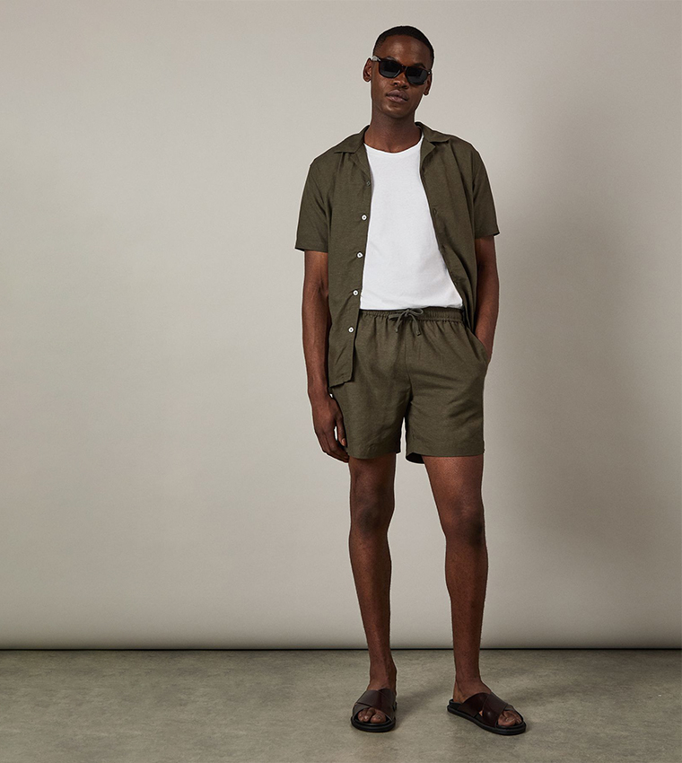 Linen Blend Drawstring Waist Shorts