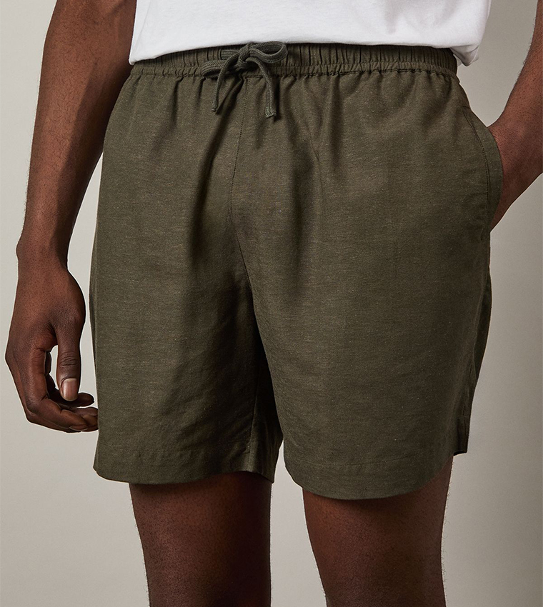 Linen Blend Drawstring Waist Shorts