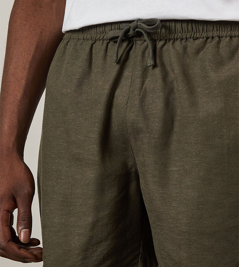 Linen Blend Drawstring Waist Shorts