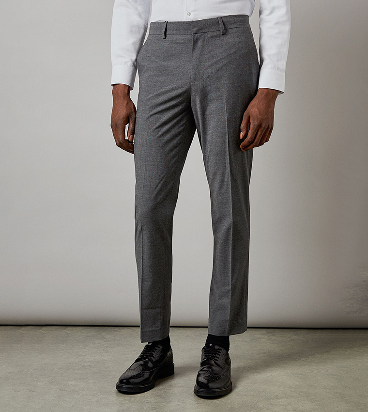 Tonal Checkered Slim Fit Formal Trousers