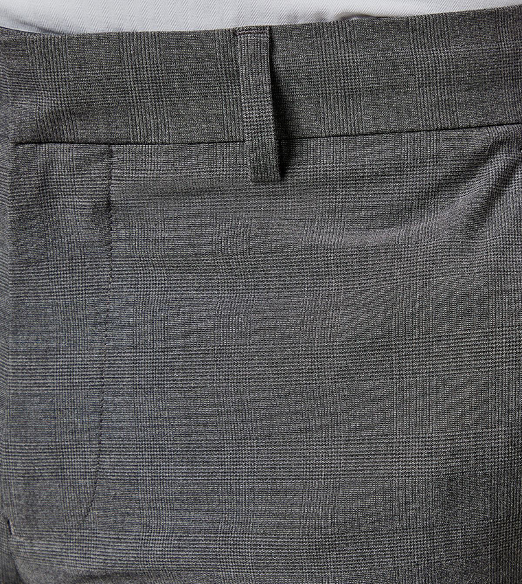 Tonal Checkered Slim Fit Formal Trousers