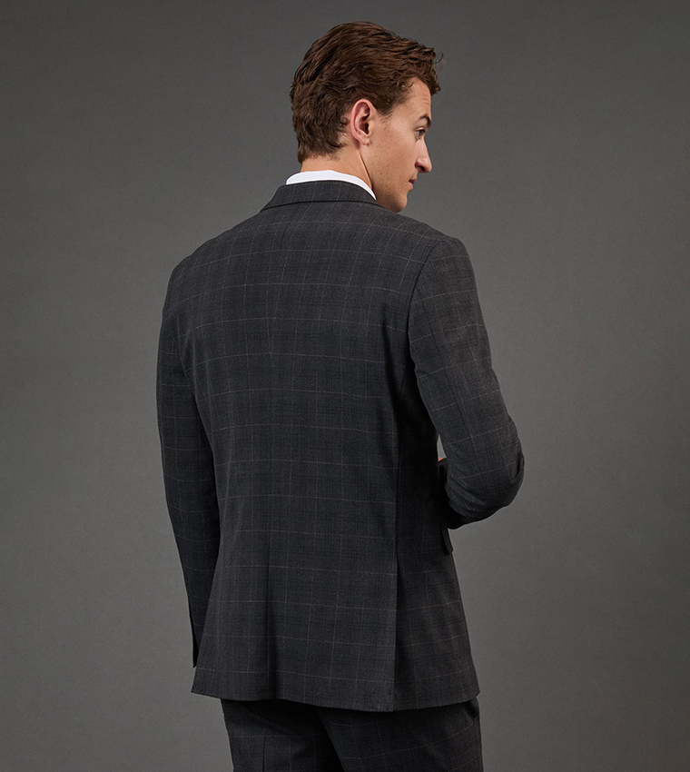 Windowpane Check Slim Fit Blazer