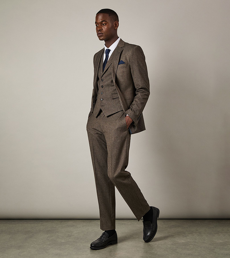 Tweed Look Herringbone Tailored Trousers