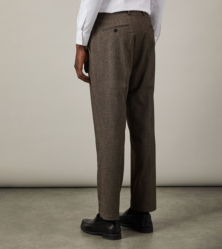 Tweed Look Herringbone Tailored Trousers