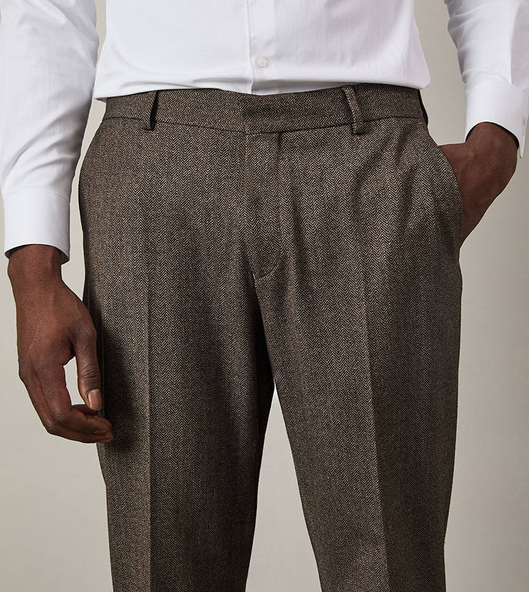 Tweed Look Herringbone Tailored Trousers