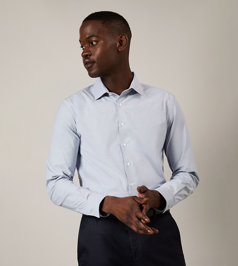 Textured Stretch Slim Fit Long Sleeves Formal Shirt