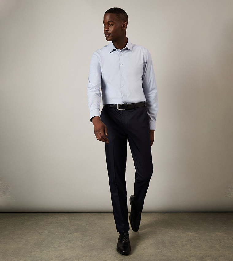 Textured Stretch Slim Fit Long Sleeves Formal Shirt