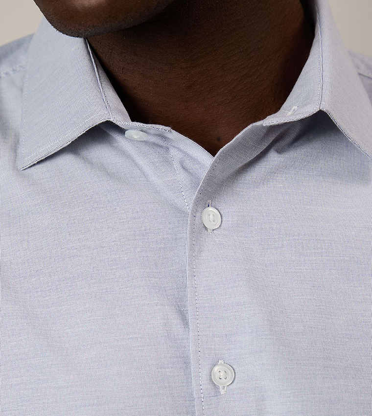 Textured Stretch Slim Fit Long Sleeves Formal Shirt