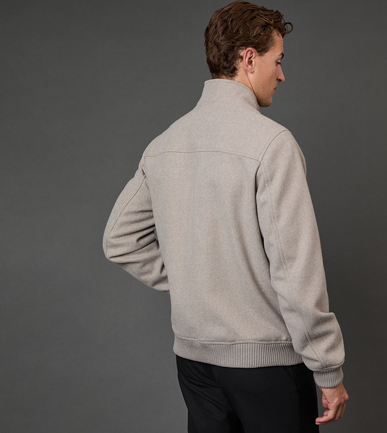 Funnel Neck Wool Blend Coat
