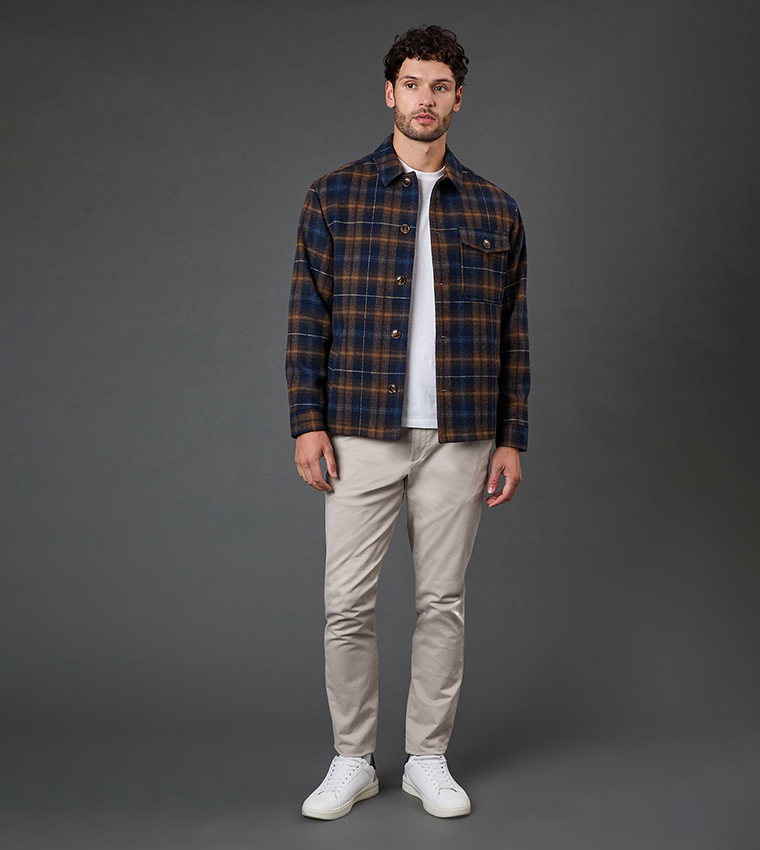 Check Wool Look Long Sleeves Shacket