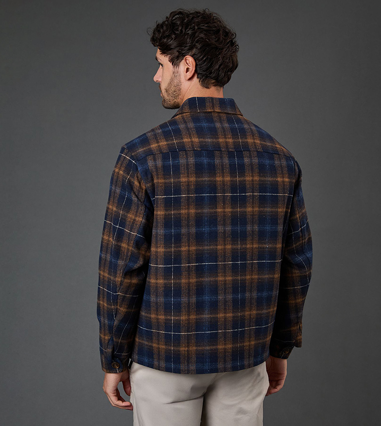 Check Wool Look Long Sleeves Shacket