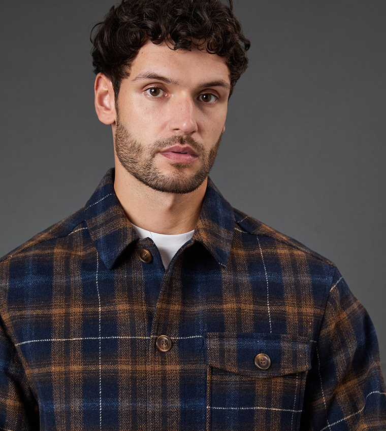 Check Wool Look Long Sleeves Shacket