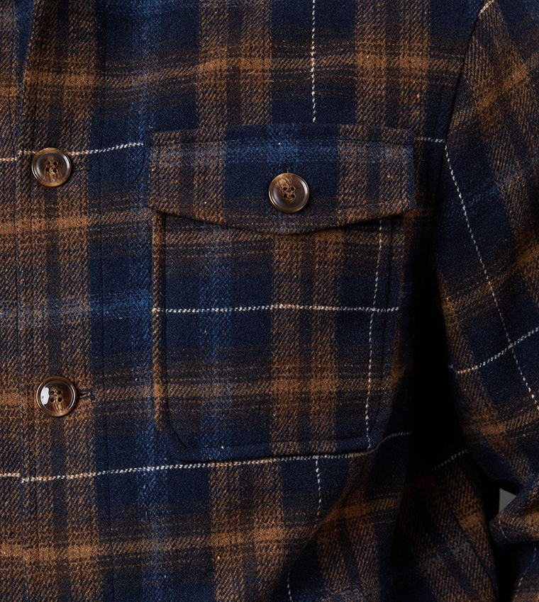 Check Wool Look Long Sleeves Shacket
