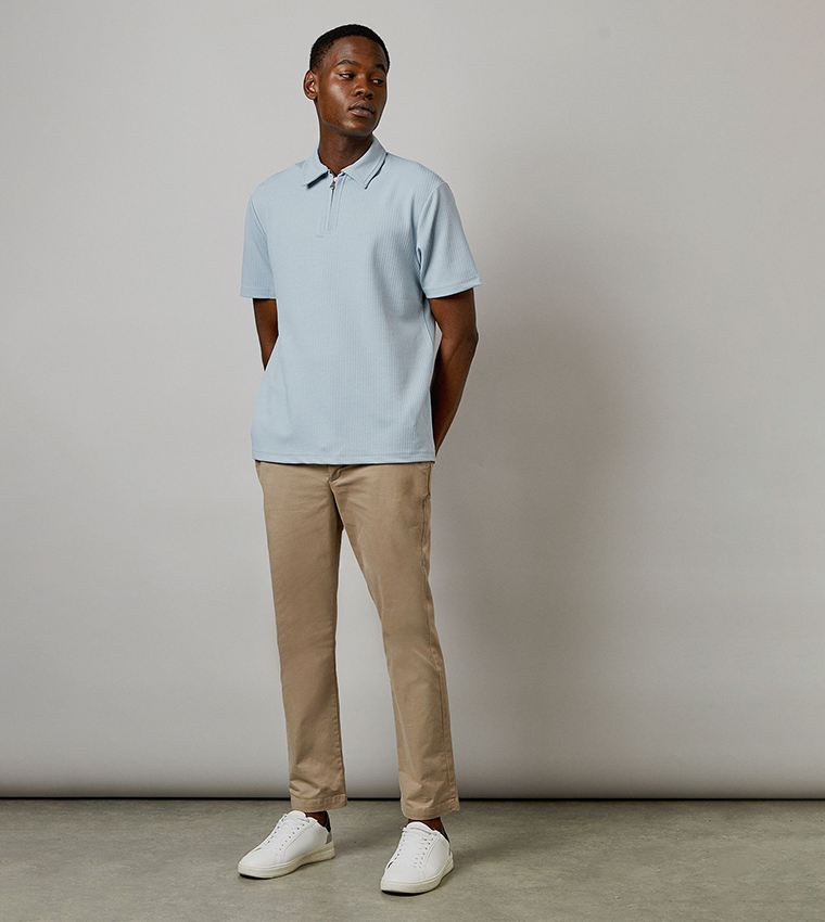 Textured Zipper Neck Polo T-Shirt