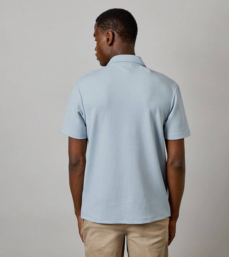 Textured Zipper Neck Polo T-Shirt