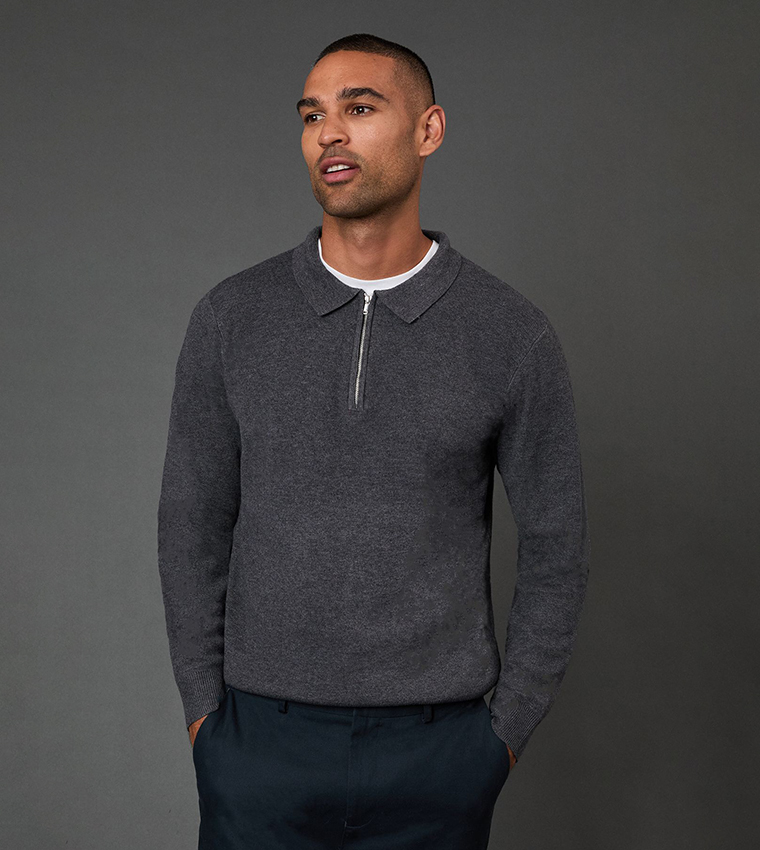 تيشيرت بولو بياقة بسحاب وبكم طويل