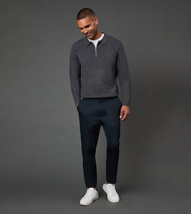 تيشيرت بولو بياقة بسحاب وبكم طويل