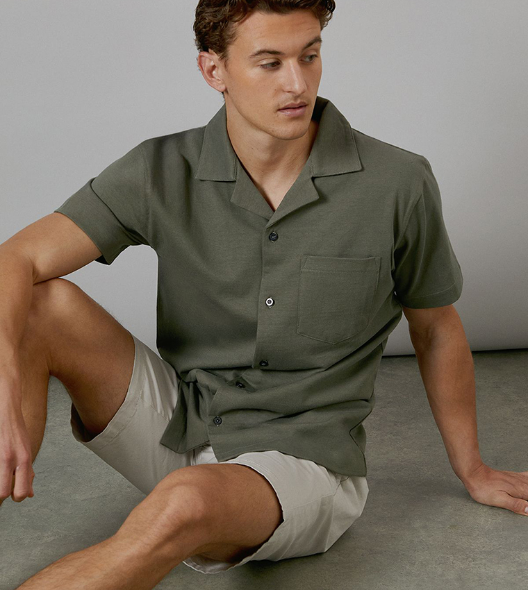 Revere Collar Jersey Short Sleeves Shirt