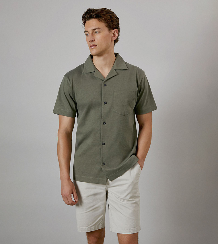 Revere Collar Jersey Short Sleeves Shirt