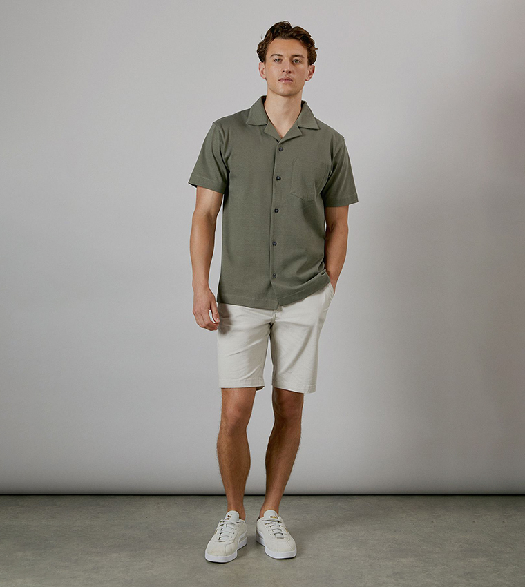 Revere Collar Jersey Short Sleeves Shirt