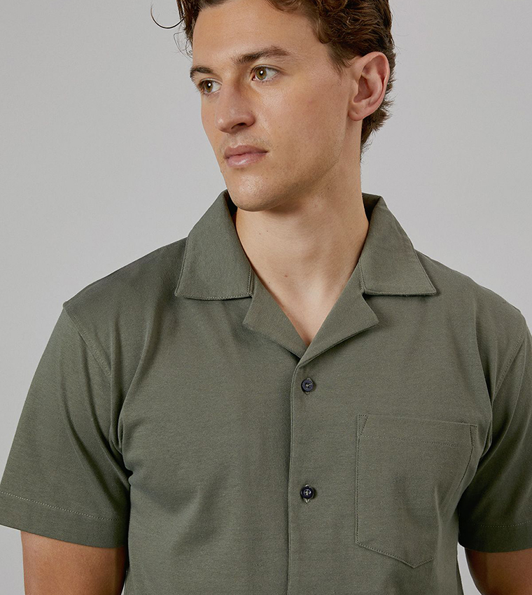 Revere Collar Jersey Short Sleeves Shirt