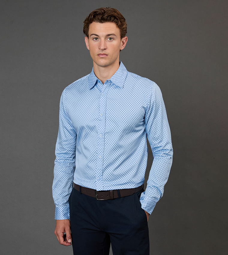 Geometric Print Slim Fit Long Sleeves Shirt