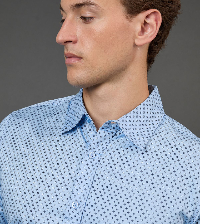 Geometric Print Slim Fit Long Sleeves Shirt