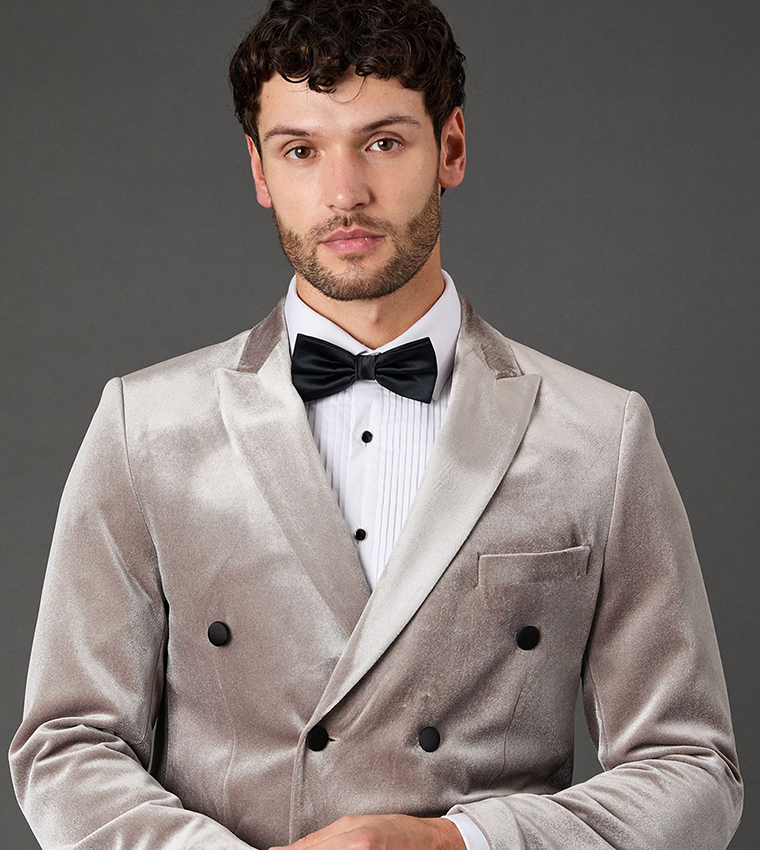 Velvet Double Breasted Lapel Collar Blazer