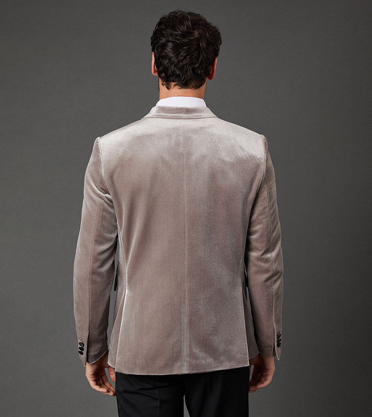 Velvet Double Breasted Lapel Collar Blazer