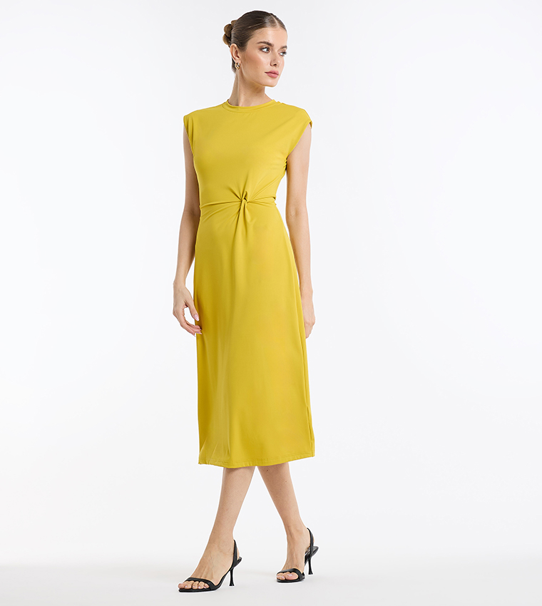 Knotted Detail Cap Sleeves Midi Dress