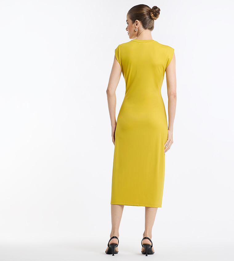 Knotted Detail Cap Sleeves Midi Dress