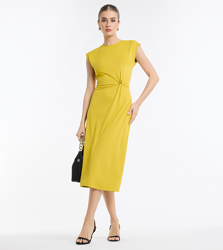 Knotted Detail Cap Sleeves Midi Dress