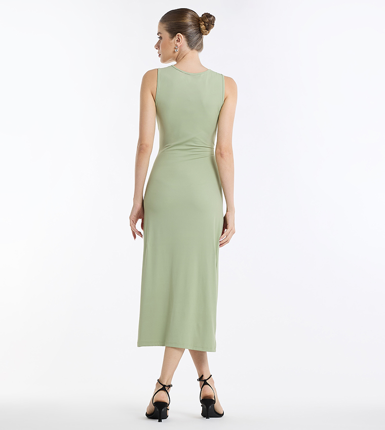 Ruched Sleeveless Midi Dress