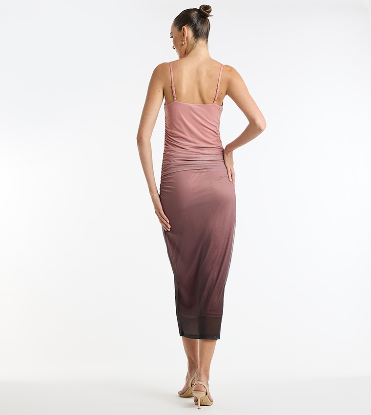 Ombre Strappy Mesh Midi Dress