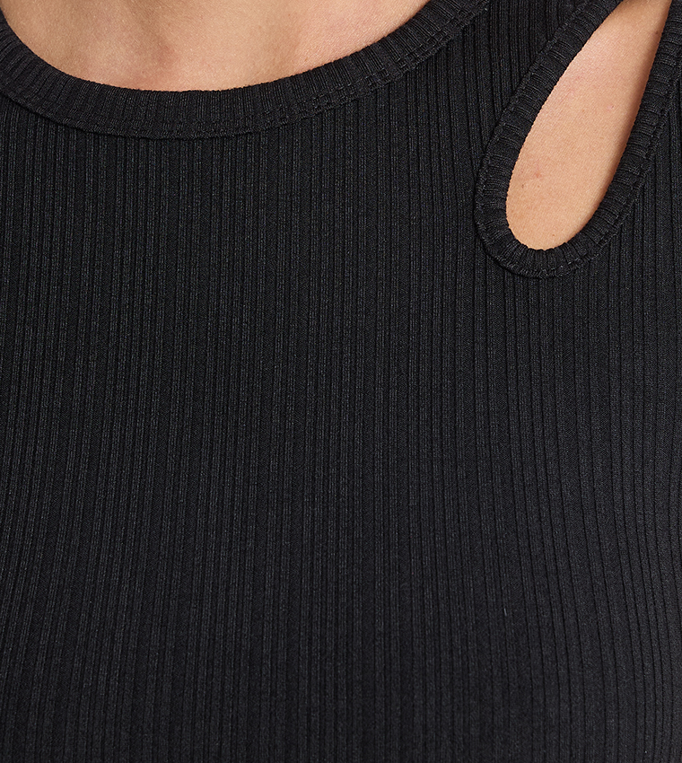 Ribbed Cut-Out Detail Midi Dress